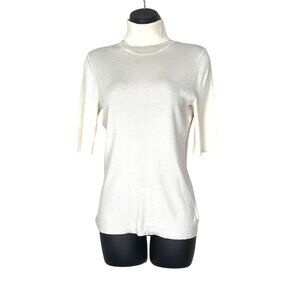 Theory 100% Merino Wool Cream  Ribbed Short Sleeved Turtle Neck Size L